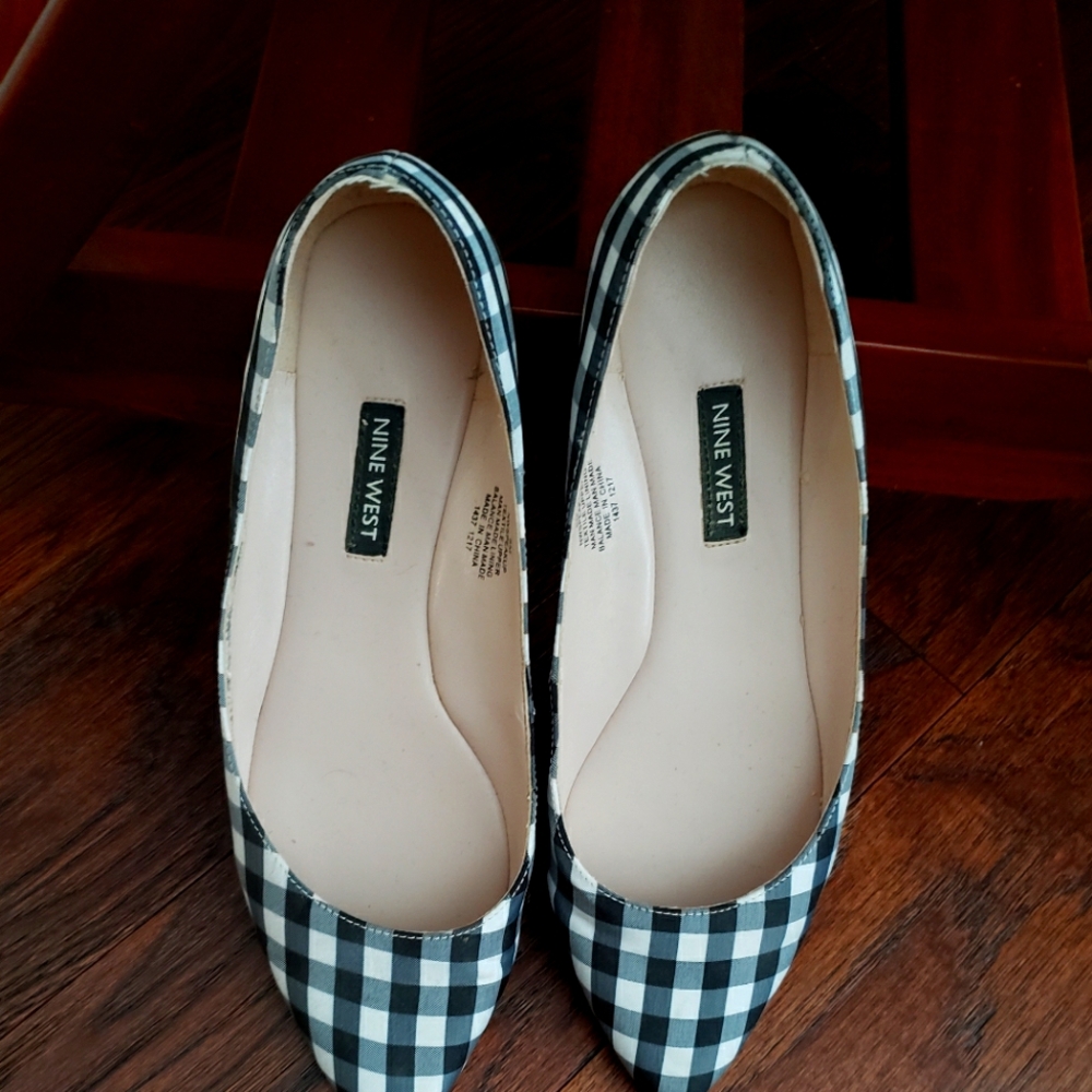 Nine West Women's Black and White Checkered Flats
